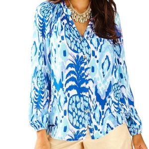 💙💕 Lilly Pulitzer Elsa Button Down Long Sleeve Top Blouse Medium EUC 💕💙